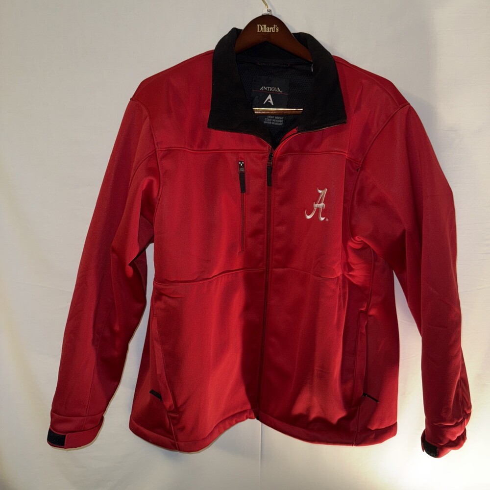 University Alabama Antigua Jacket Mens XL RedSoft Shell Lined Zip Up Pockets